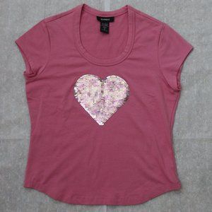 Vintage Express Sequin Heart Scoop Neck T Shirt M New